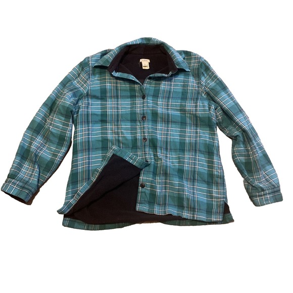 L.L. Bean Tops - L.L. Bean Fleece Lined Flannel Shirt Jacket Womens Small Blue Plaid Shacket SM